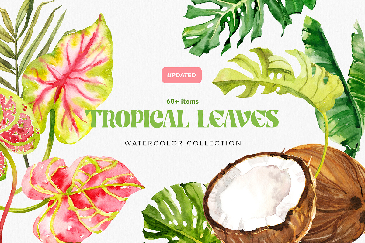 Tropical Leaves Watercolor, a Decorative Illustration by Volha Studio (Photo 1 of 11)