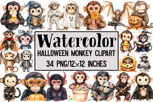 Halloween Monkey Clipart, an Illustration by Design Market