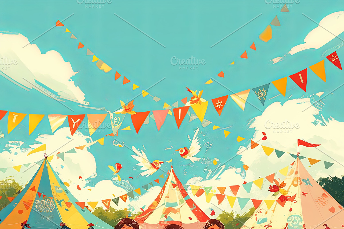 Children enjoying a colorful festival with vibrant decorations and cheerful atm, an Illustration by AS photostudio