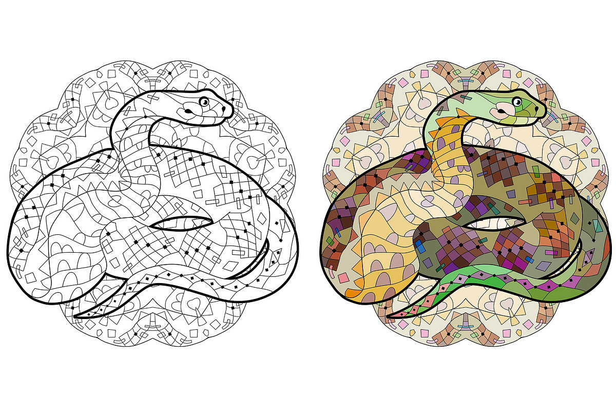 Decorative snakes for coloring, an Object Graphic by Watercolor fantasy (Photo 7 of 7)