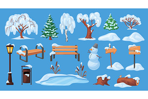 Winter park elements. Cartoon snow, an Illustration by Stock-Smart-Start