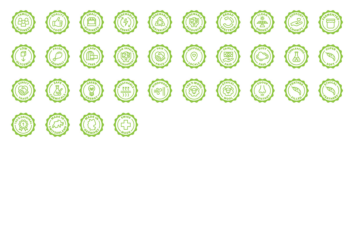 Eco, bio and quality green stamps, an Outline Icon by RevolutionizZed (Photo 11 of 11)