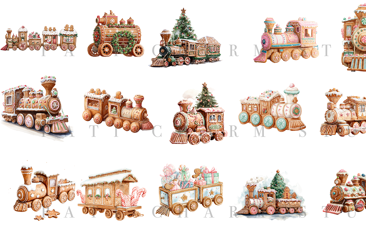 18 Gingerbread Train Clipart PNGs, a Decorative Illustration by Pati Charm Studio (Photo 2 of 7)