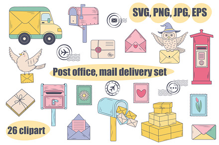 Post office, mail delivery set