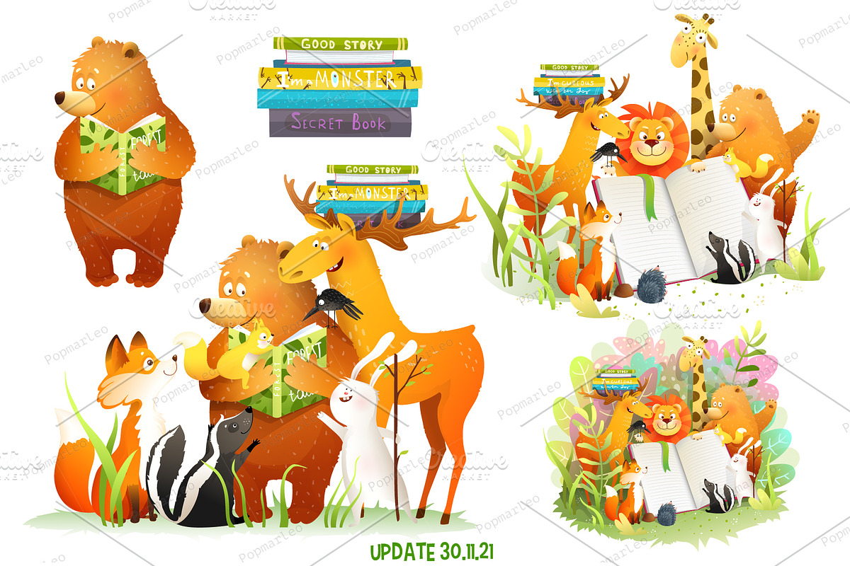 Animal Kids Studying Reading Books, an Animal Illustration by Popmarleo Shop (Photo 2 of 11)