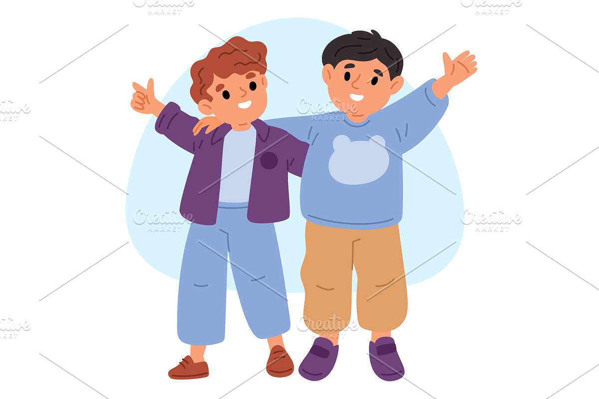 Two smiling cute boy friends hugging, a Person Illustration by Vectorbuum
