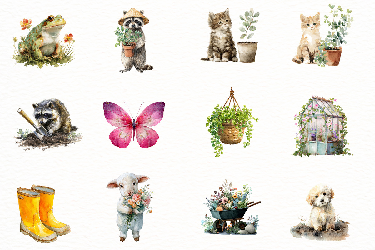 Sweet Garden Watercolor Clipart, an Illustration by Designworld (Photo 2 of 7)