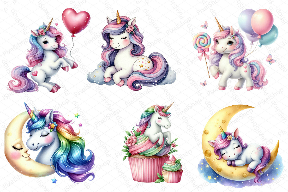 Cute Magical Unicorn Clipart, an Illustration by DreamPrint404 (Photo 3 of 4)
