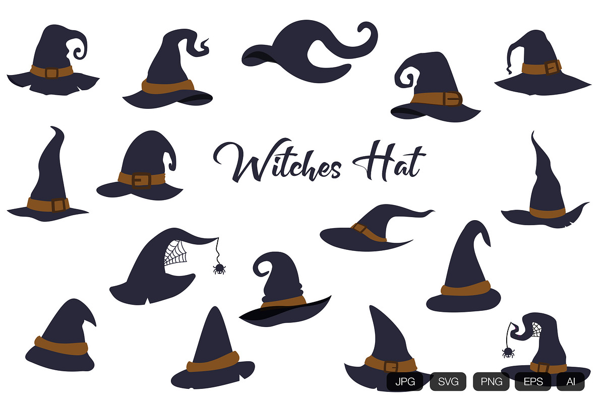 16 Witch Halloween Hat Vector, a Decorative Illustration by vintagio