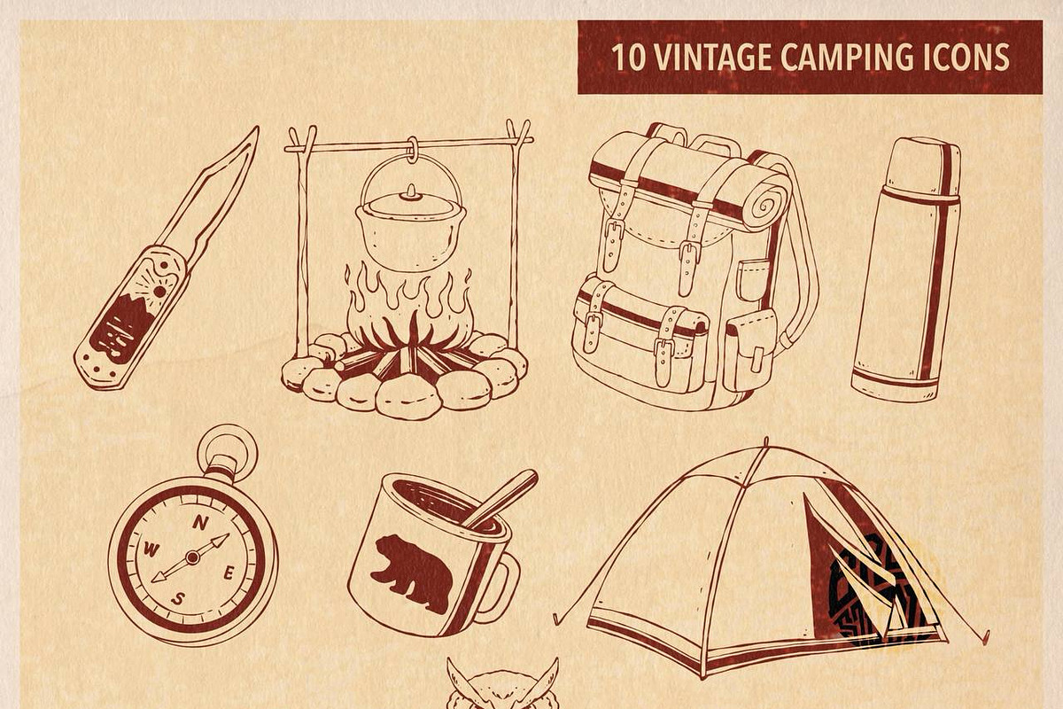 Vintage camping icons, an Object Illustration by Bromz Studio (Photo 1 of 6)