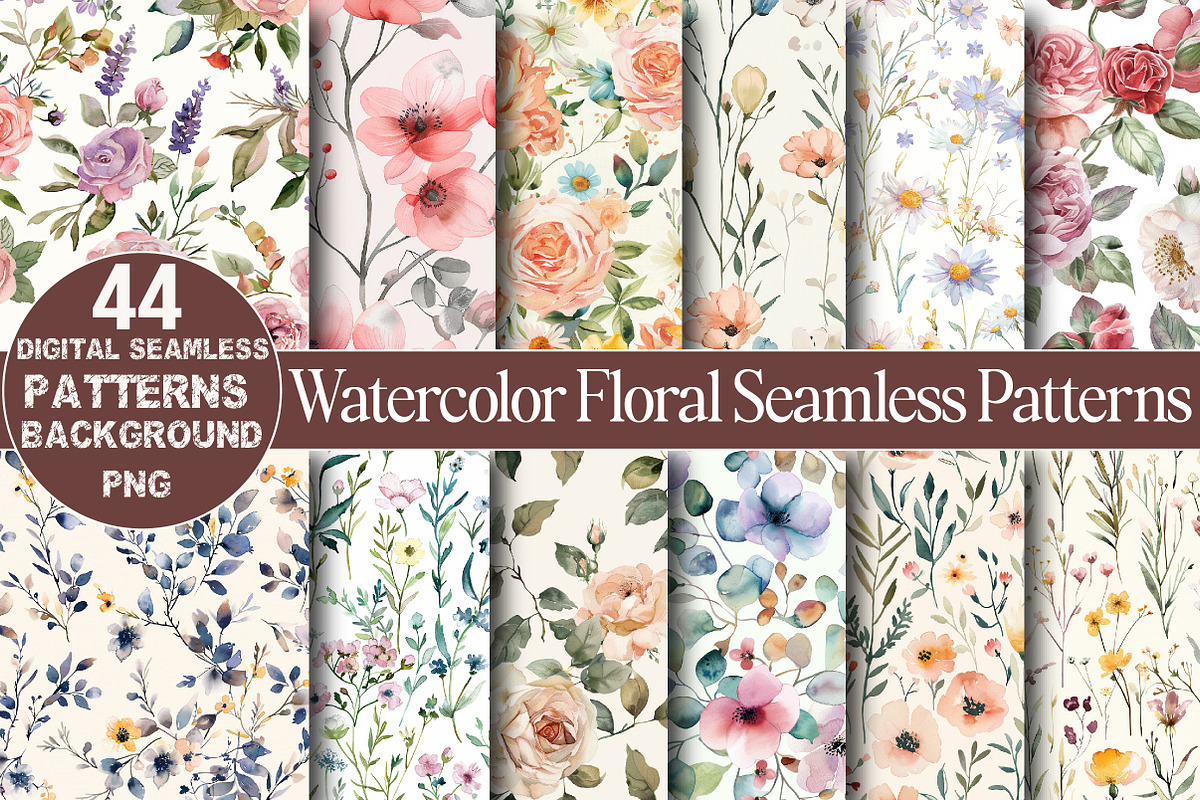 Watercolor Floral Seamless Patterns, a Pattern Graphic by DreamCafeArt (Photo 1 of 7)