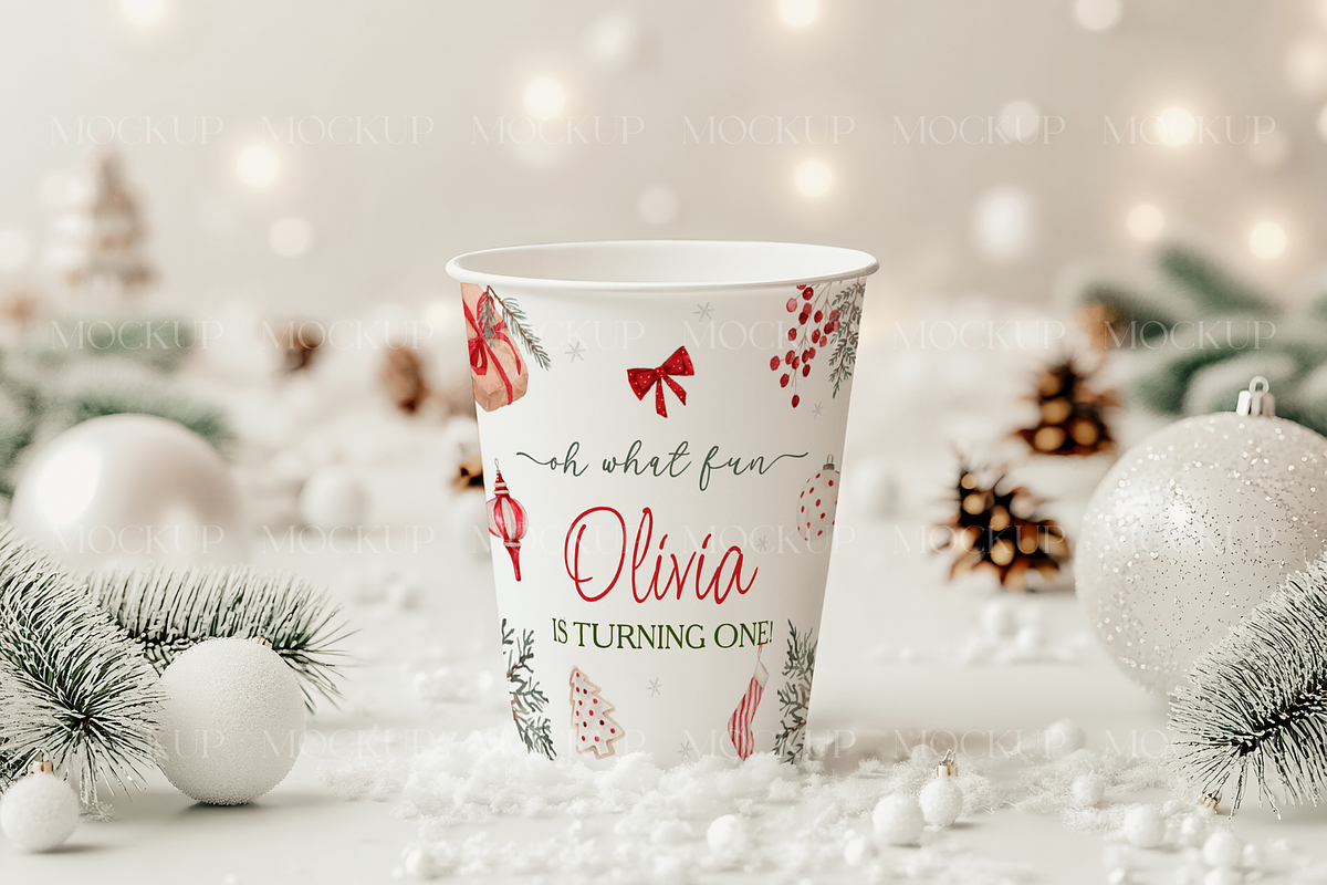 White Paper Cup with Snowy Deсor, a Product Mockup by MockupWizard (Photo 2 of 3)