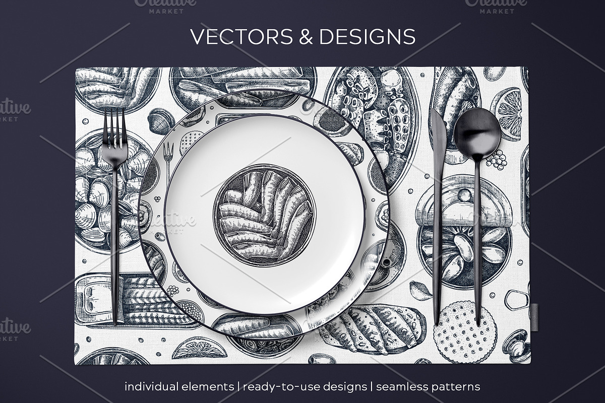 Tinned Fish & Seafood Vector Set, a Food Illustration by Yevheniia (Photo 12 of 14)