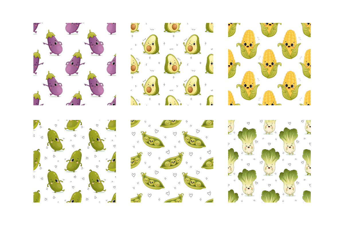 Cute Vegetables Clipart and Patterns, a Food Illustration by Bielousova Art (Photo 4 of 5)