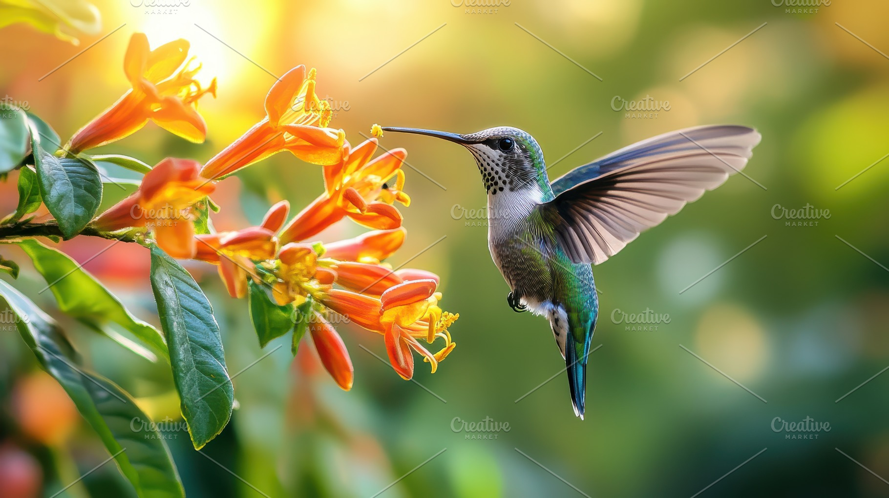 Hummingbird feeding on nectar from b, an Animal Photo by Pixeness Studio