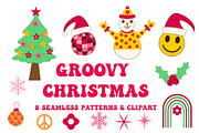 Groovy Christmas Patterns & Cliparts, a Pattern Graphic by Yasmine Patterns (Thumbnail 1 of 8)