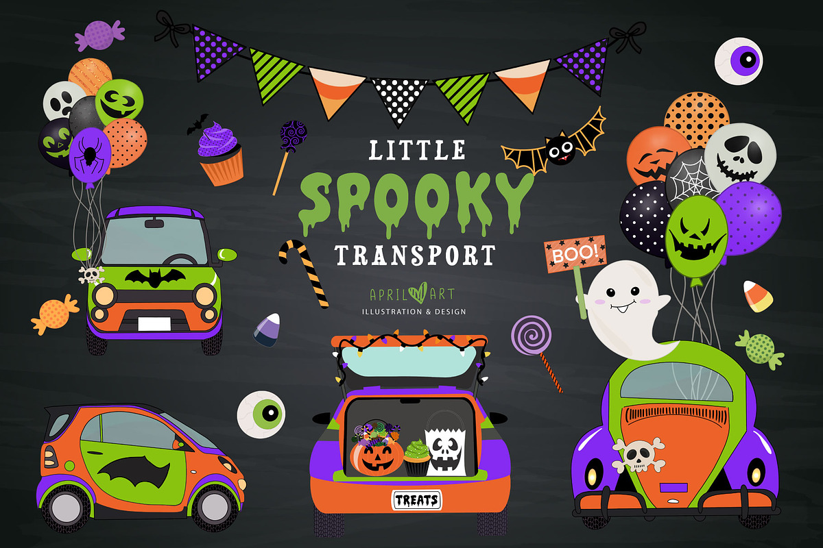 Cute Halloween Party Car Clipart, a Transportation Illustration by Oh Darling Graphics (Photo 1 of 4)