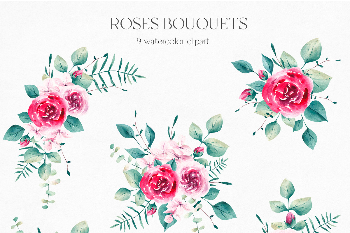 Watercolor Pink Roses Collection, an Illustration by YuliyaArtGarden (Photo 3 of 10)