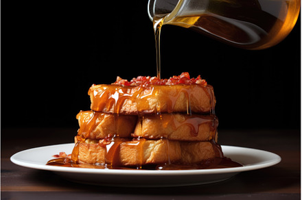 drizzling maple syrup over a stack, a Food & Drink Photo by Sergey Kotenev