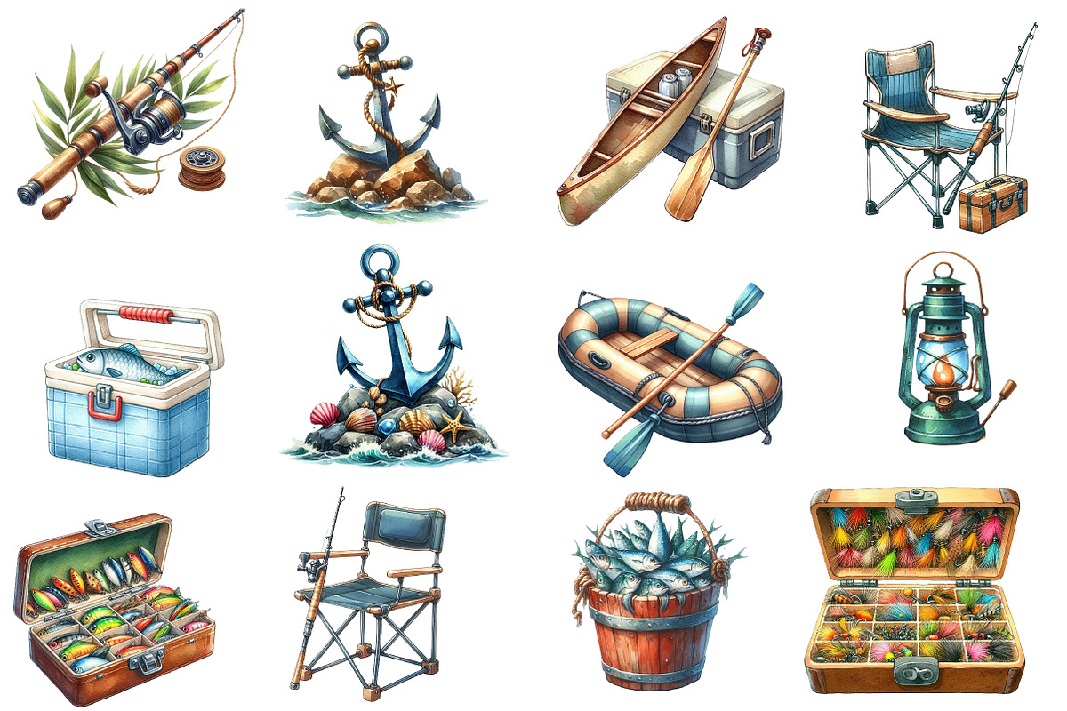 Summer Fishing Equipments Clipart, an Illustration by Designworld (Photo 2 of 5)