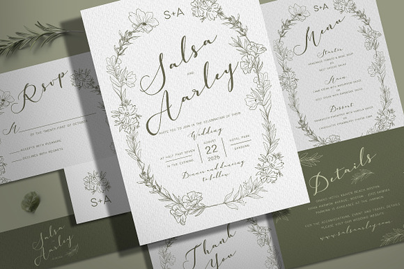 Flowers Sage Wedding Invitation Set preview 6