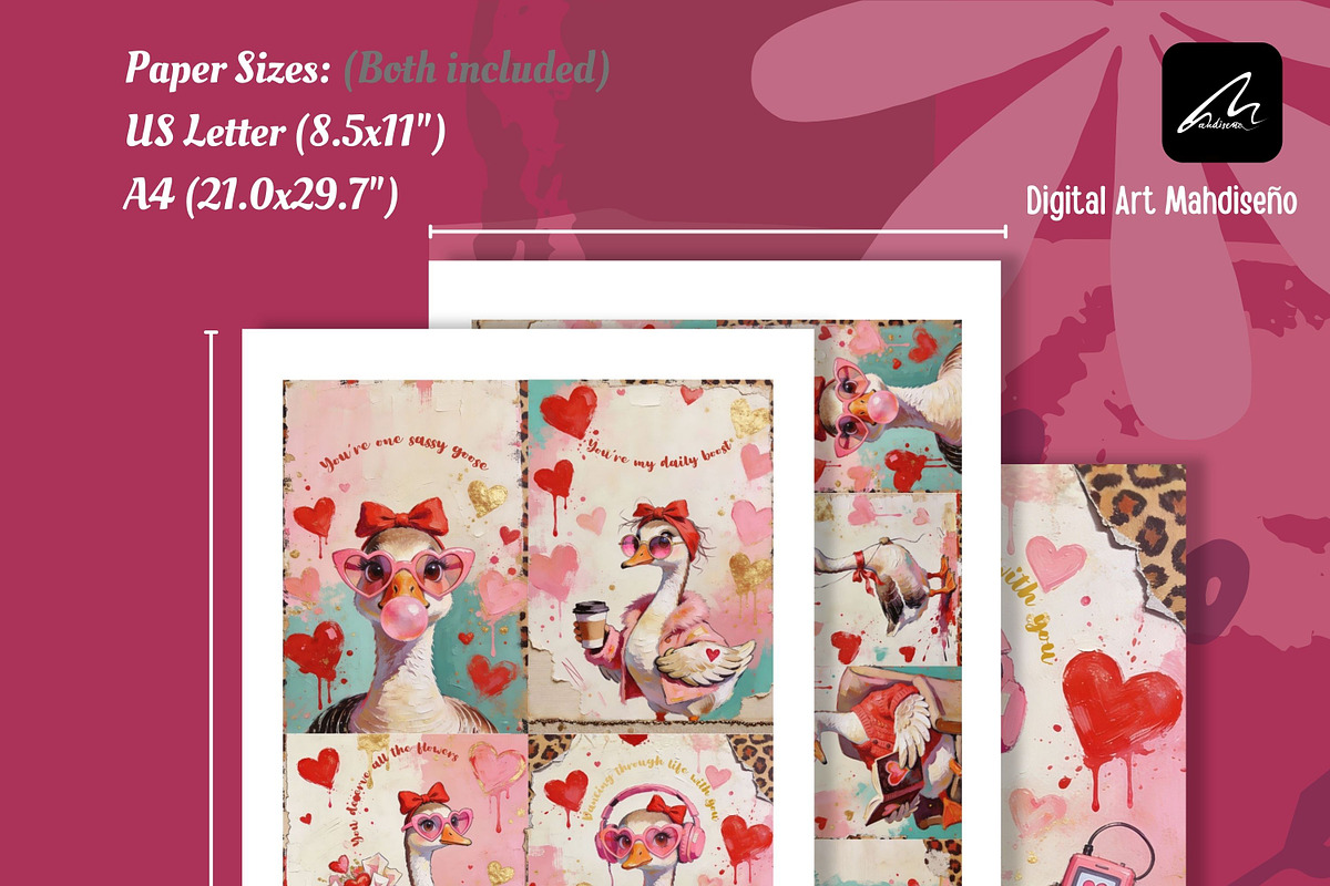 Sassy Goose Valentine Print Set Card, a Card Template by Digital Art Mahdiseño (Photo 2 of 11)