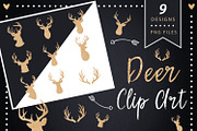 Deer Head Clipart - gold glitter, a Graphic by ConfettiBears (Thumbnail 1 of 5)