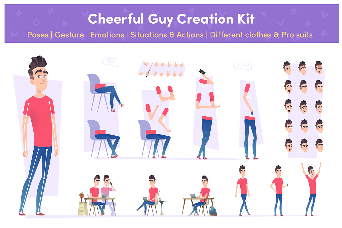 %SALE% -Cheerful Guy Creation Kit, an Object Graphic by VectorVision (Photo 1 of 9)