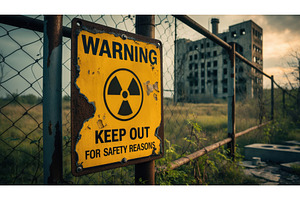 Rusty warning sign with radiation, an Illustration by tilialucida