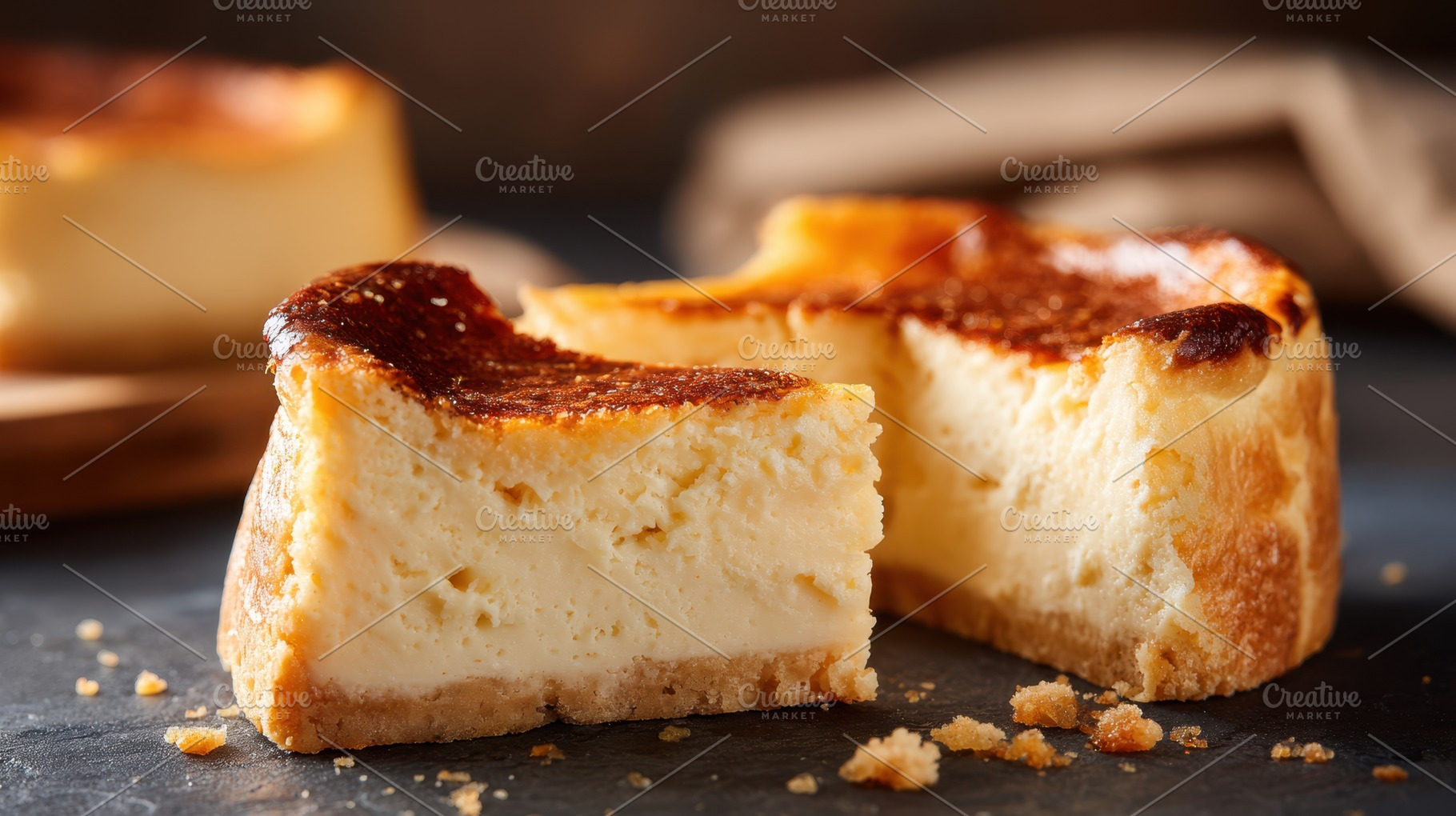 Sliced Cheesecake with Golden-Brown Top, a Food & Drink Photo by AlyaAnd
