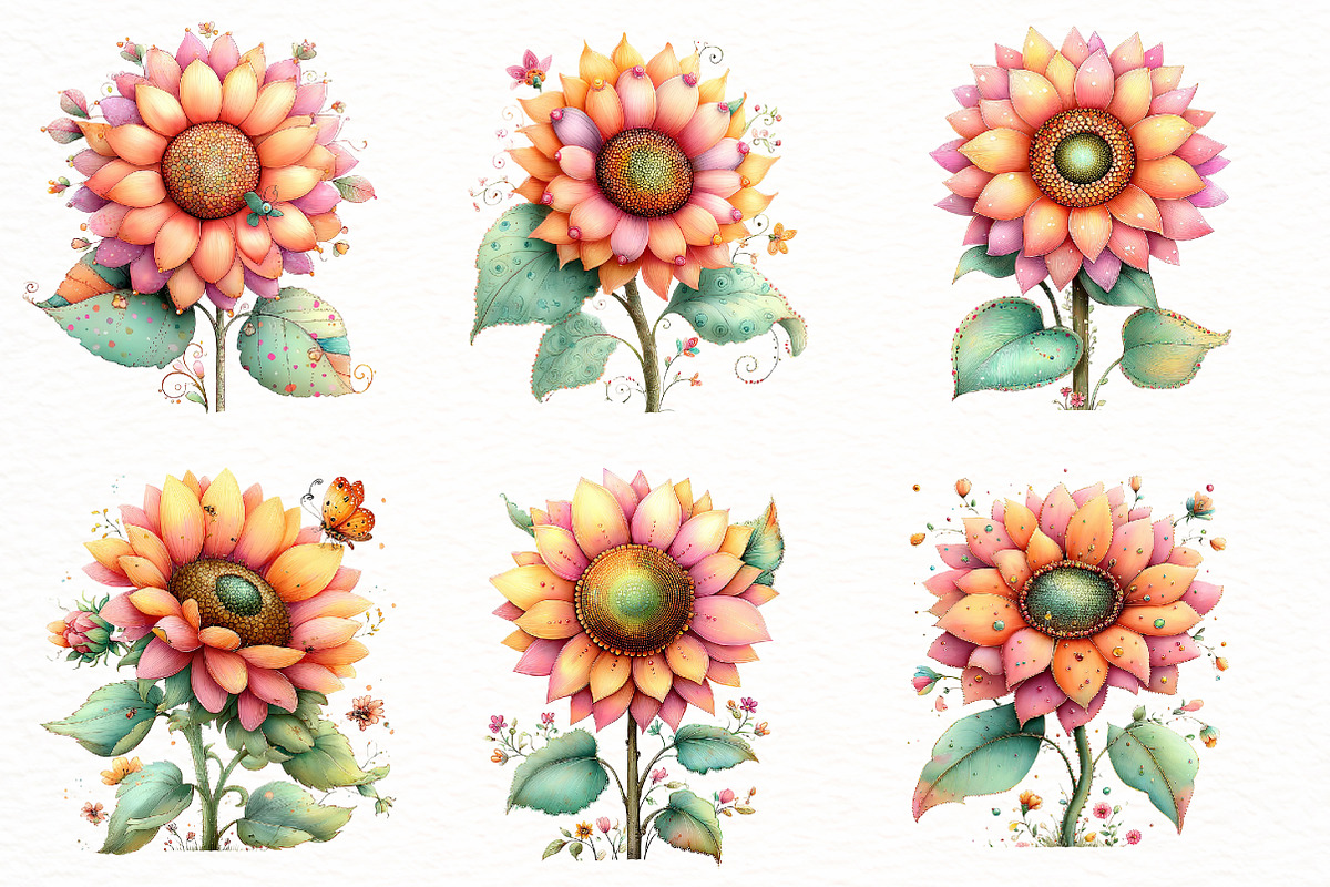 Whimsical sunflower Clipart, an Illustration by Designworld (Photo 4 of 8)