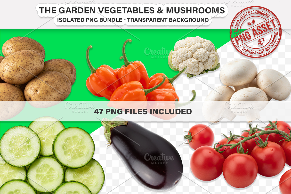 Garden Vegetables & Mushrooms -PNG, a Food Illustration by Nurlan's shop (Photo 2 of 11)