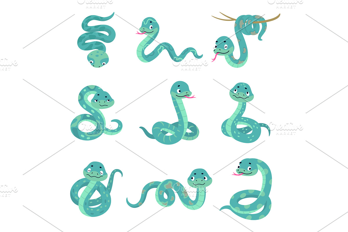 Cartoon snake. Funny snakes in, an Animal Illustration by Valerie Bodnar