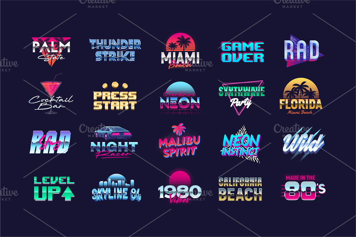 Neon Synthwave 80+ Retro Logo Pack, a Graphic by DenysHolovatiuk (Photo 3 of 6)