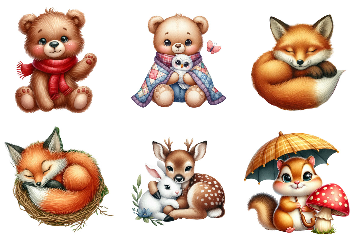Woodland Clip art, Baby Animals, an Illustration by CreationArt (Photo 5 of 6)