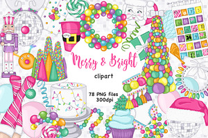 Merry And Bright Clipart, an Illustration by GlamArtZhanna