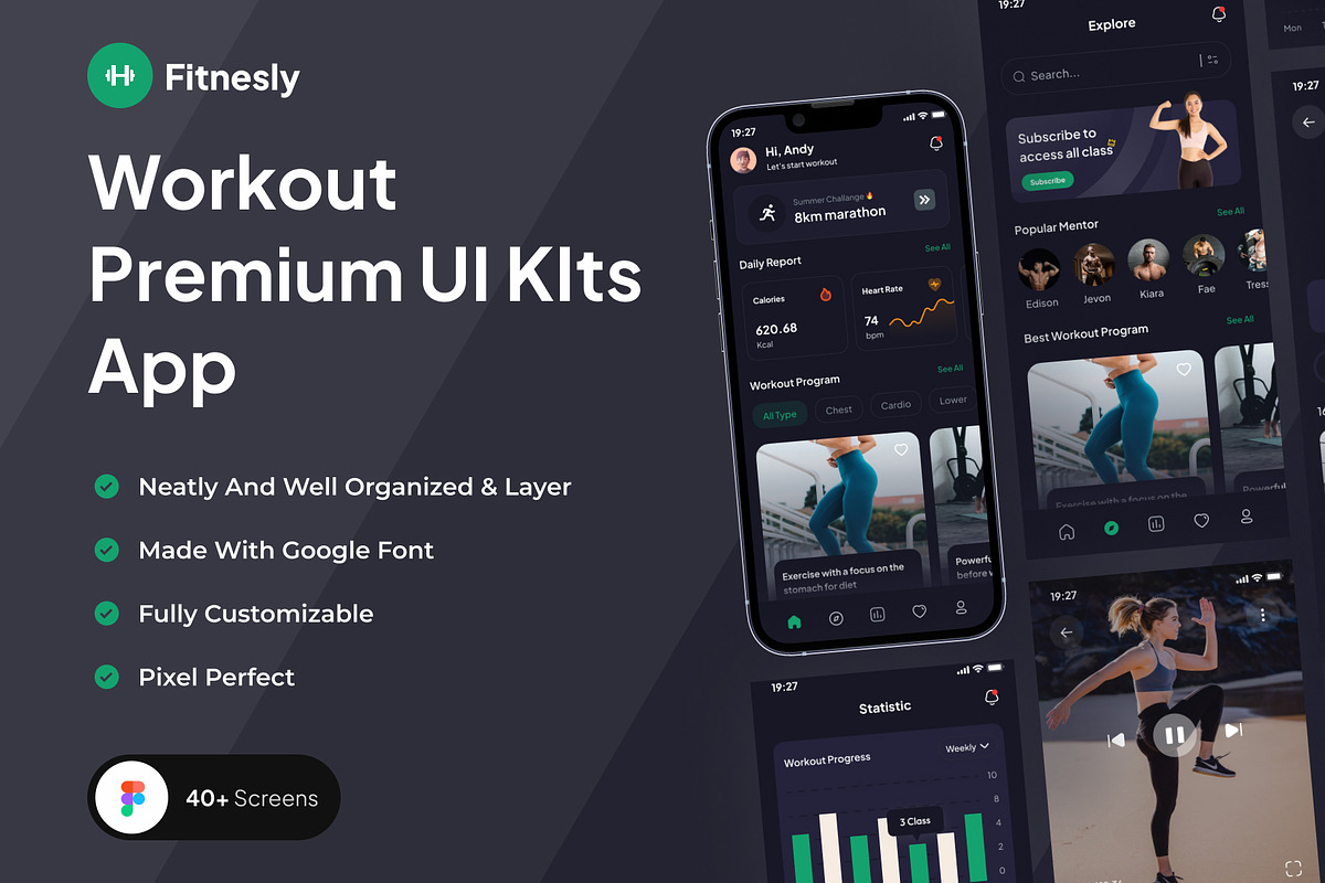 Fitnesly - Workout UI KIts App, an UI Kit Template by Minialis (Photo 1 of 6)