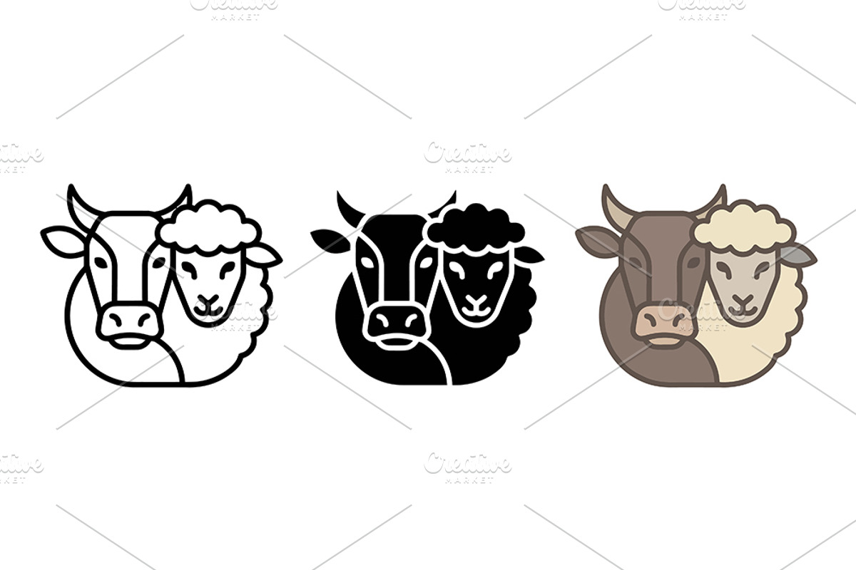 Cow and Sheep Vector Icon Graphic, a Solid Icon by Artonix (Photo 2 of 2)