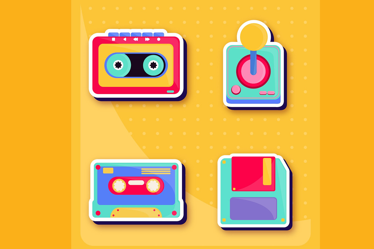 90s Retro Sticker Set, a Templates & Theme by studiogstock (Photo 3 of 4)