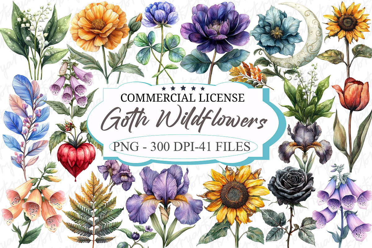 Goth Halloween Wildflowers Clipart, an Illustration by designcity5 (Photo 1 of 5)