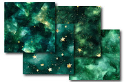 Emerald Watercolor Galaxy Pattern, an Illustration by DreamPrint404 (Thumbnail 3 of 5)