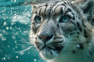 Snow Leopard Underwater Majestic Cre, a Photo by Pixeness Studio