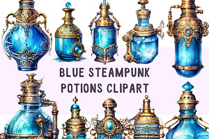 Steampunk potion bottles - Blue