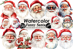 Retro Funny Santa Claus Face Clipart, an Illustration by Black Bird Studio