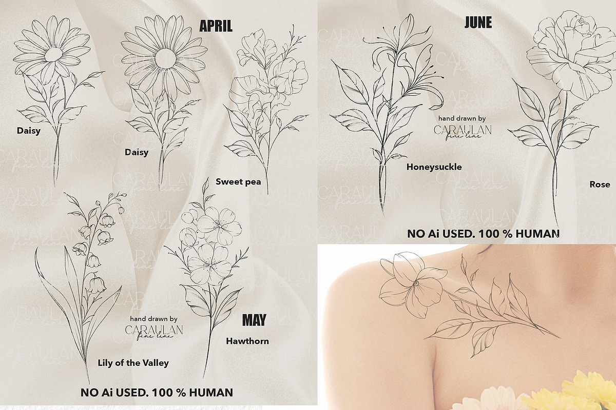 Birth FLOWER Stamps Jan-June, a Brush Add-On by CaraulanStore (Photo 3 of 5)