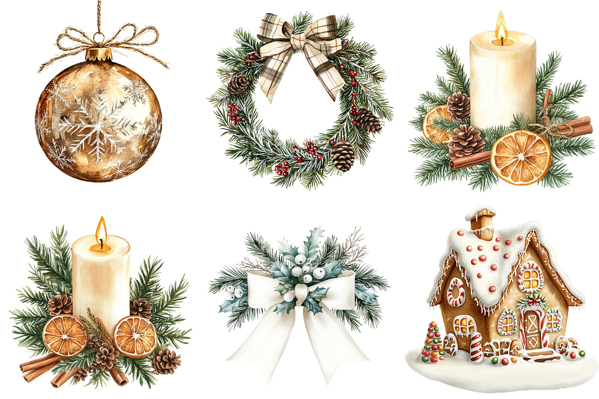 Merry Christmas Watercolor Clipart, a Seasonal Illustration by CitraGraphics (Photo 3 of 6)