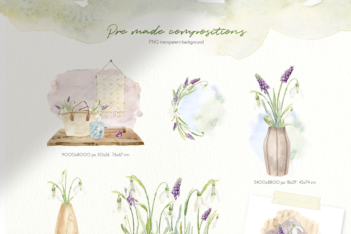 Spring Snowdrop and Muscari Clip Art, an Illustration by Julia M. Watercolor (Photo 3 of 12)