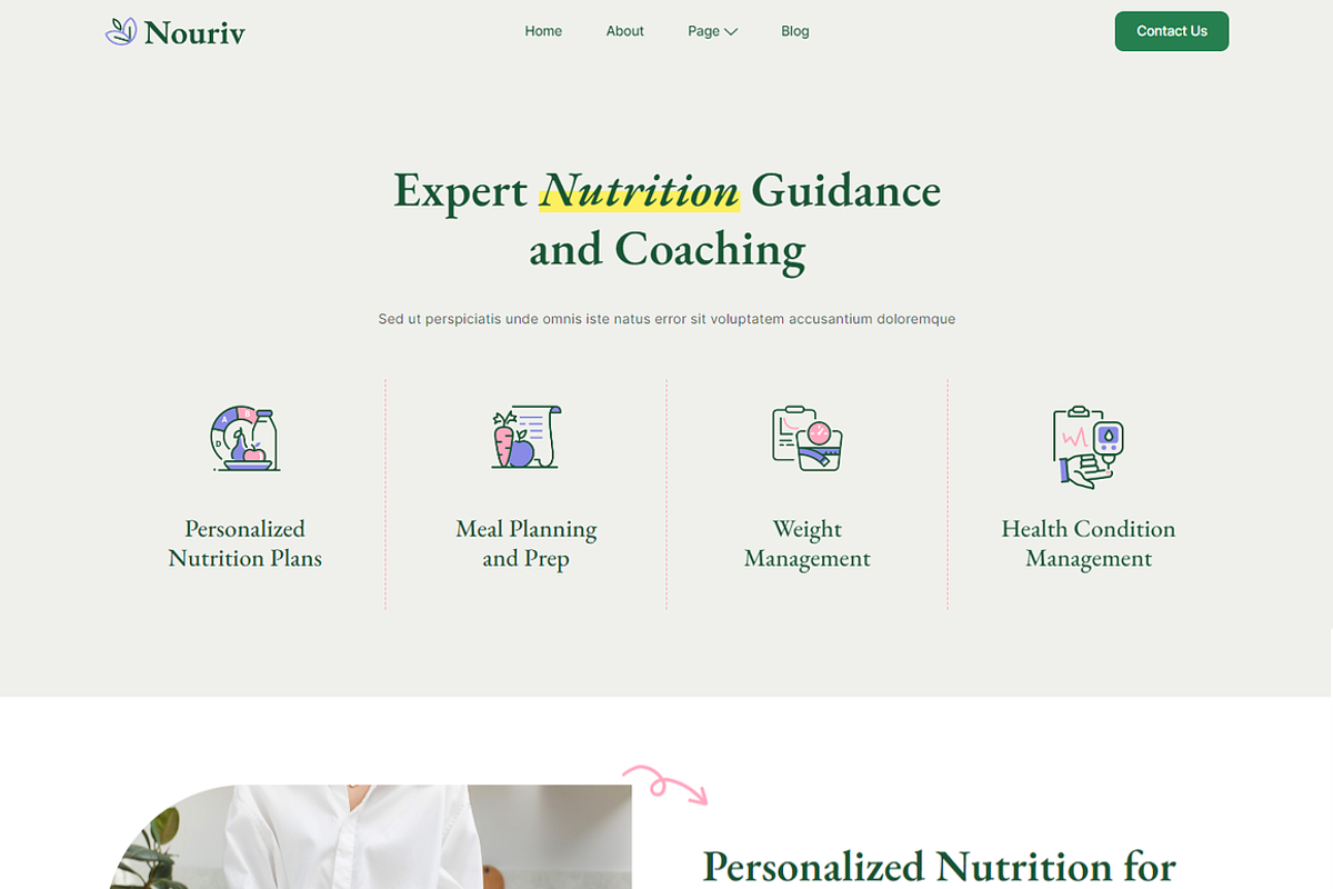 Nutrition Coach & Nutritionist Theme, a Landing Page Template by Design Spade (Photo 3 of 7)