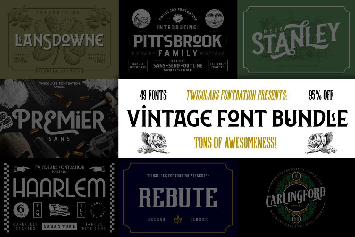 Vintage Font Bundle | 49 Fonts in 1, a Sans Serif Font by Twicolabs Fontdation (Photo 1 of 17)