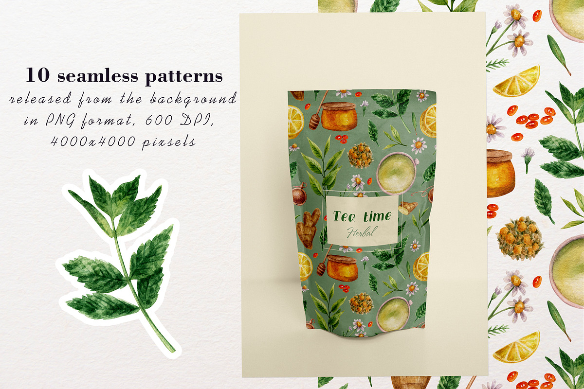 Tea and berry pie watercolor set, a Food Illustration by a_ptichkina (Photo 3 of 6)